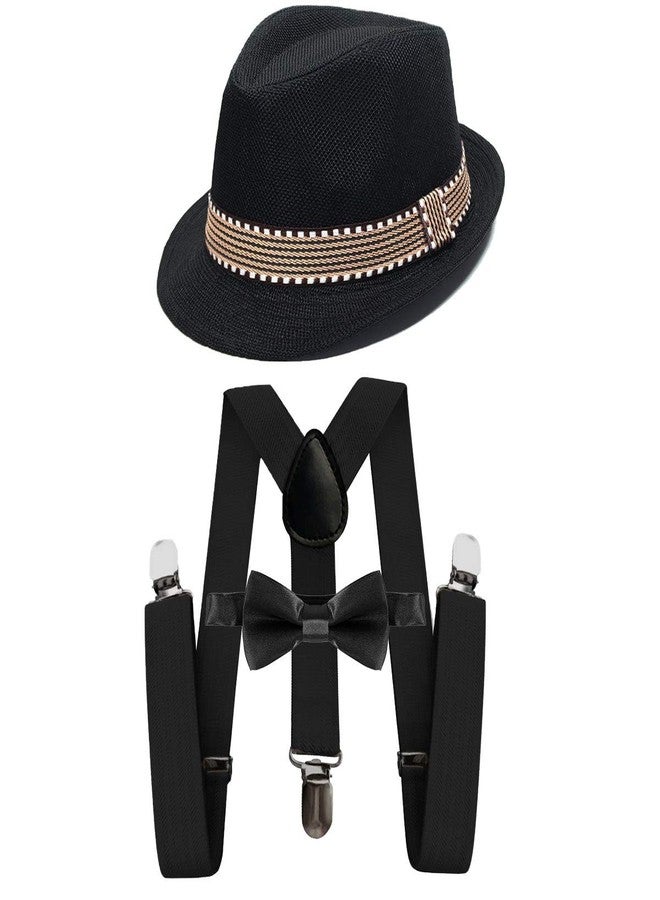 MYRISAM Kids 1920's Themed Party Costume Accessories Set Fedora Gangster Hat Adjustable Suspenders Bow Tie 3pcs Outfit Black 3-6T - Image 2